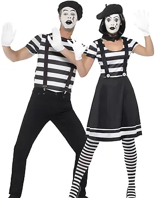 Mime Artist Fancy Dress Mens Ladies French Circus Costume Street Outfit Adults • £25.99