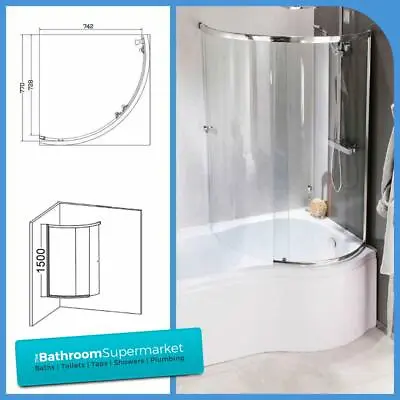 Curved Shower Bath Screen Sliding Glass P Shape Shower Bath Screen Chrome Frame • £249.95