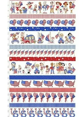 Loralie Designs - Patriotic US Borders Cotton Fabric With American Flag 🇺🇸 • $12.99