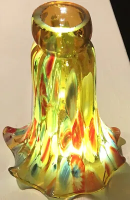 Vintage Murano Glass Amber Millefiori 6 Inch Lily Lamp Shade • $658