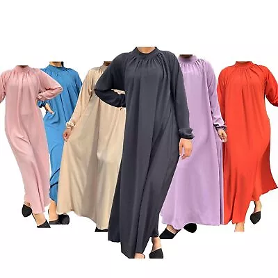 £19.99 • Buy Womens Plain Black Abaya Gathered Neck Long Dress Ladies Crepe Fabric New Design