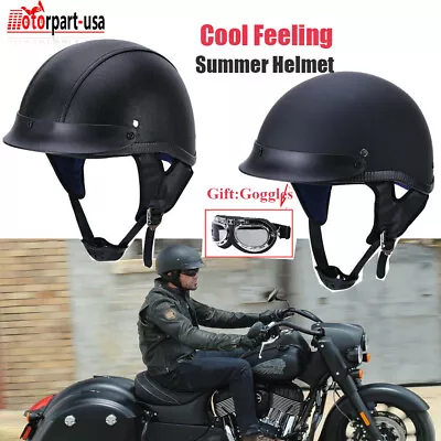 DOT Adult Retro Black Summer Half Helmet Motorcycle Bike Cruiser Chopper Scooter • $55.19