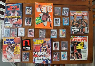 Rare Michael Jordan ERROR Card Lot! Plus Mags & Posters! Promo Cologne Sticker! • $300