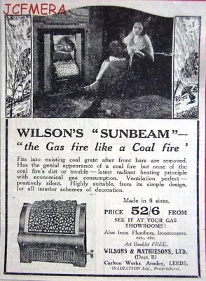 Wilson's 'SUNBEAM' Coal-Effect Gas Fires Advert : Small 1924 Print AD • £2.27