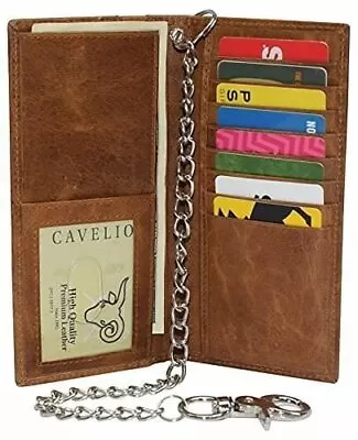 Genuine Leather Men's Chain Biker Wallet Long Bifold Checkbook RFID Blocking Wal • $24.99