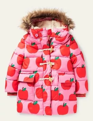 Mini Boden Longline Padded Jacket Bright Pink Petal Apples 5/6 • $50