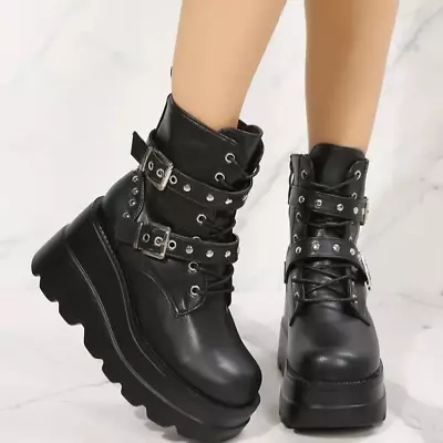 Punk Gothic Dark Belt Buckle Rock Thick Sole Platform Boots Martin Boots • $45.99