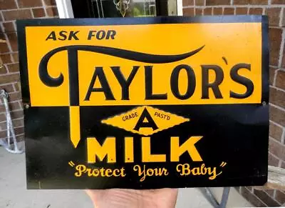 Early Ask For TAYLOR’S MILK Embossed ADVERTISING Tin Dairy Sign • $149.99