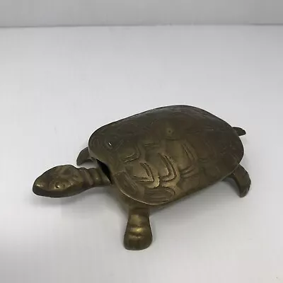 Vintage Cast Brass Turtle Ashtray Or Lidded Trinket Box • $20.99