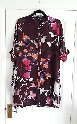 Religion Maroon Abstract Floral Print Shirt Tunic Top Size L 14 BNWOT • £14.99