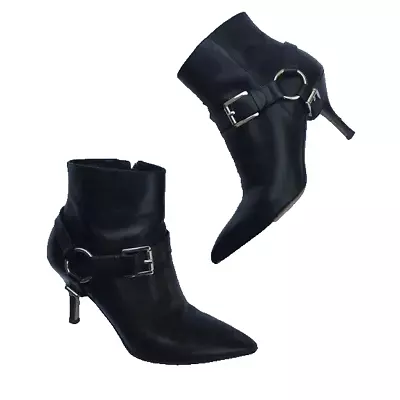 Michael Kors Buckle Pointed Ankle Booties Black 6.5M • $49.99