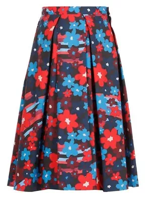 MARNI Pleated Floral Cotton Midi Skirt Red Blue AU10 IT42 [NEW] • $184.95