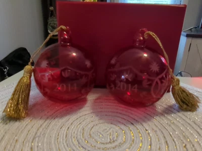 $21.99 • Buy WATERFORD Marquis CRYSTAL Ruby Red Ball Christmas ORNAMENTS 2 Snowflakes 2014