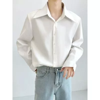 Men's Long-Sleeved Draping Large Pointy Collar Loose Stylish French White Shirts • £23.99