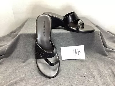 Montego Bay Club Sandal Womens Size 7 Black Thong Wedge Slip On Casual • $2