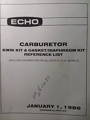 Echo Kioritz & OEM Trimmer Chainsaw Carburetor Kits Parts Cross Reference Manual • $63.36
