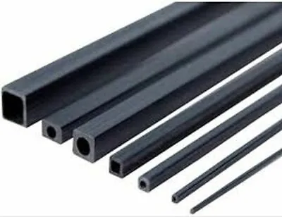 1000mm Lengths Pultruded Carbon Fibre Square Tubes Box Section : 4 6 8 10mm  • £12.75
