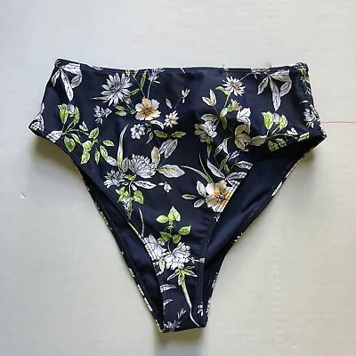 Forever 21 Blue Floral Print High Waist Bikini Bottom Sz S A1265 • $10