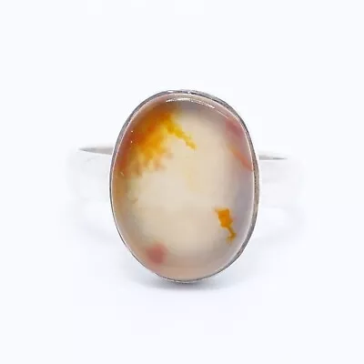 Sterling Silver Vintage Oval Agate Gemstone Ring 8.75 • $19.99