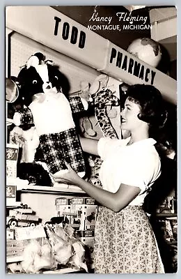 Montague MI Nancy Fleming W/Stuffed Animal @ Todd Pharmacy~RPPC • $14