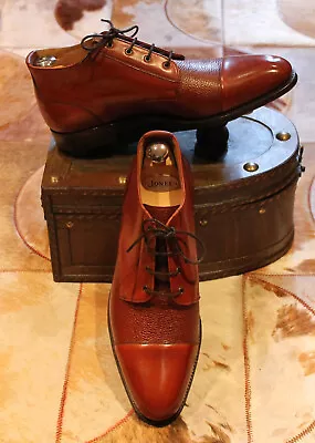 NWOB Cheaney Cognac Partially Grained Laced Ankle Boots - UK 8F • £169