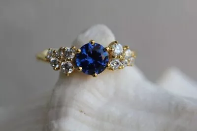 3Ct Round Cut Lab-Created Blue Sapphire Engagement Ring 14K Yellow Gold Plated • $77.07