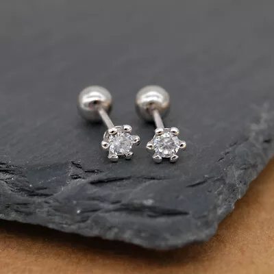 925 Sterling Silver Solitaire CZ Zirconia Stud Screw Back Earrings A4163 • $11.99