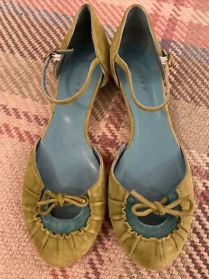 £28 • Buy JIGSAW Women’s Kitten Heel Leather Suede Shoes Green, Ankle Strap Size 40 Uk 7