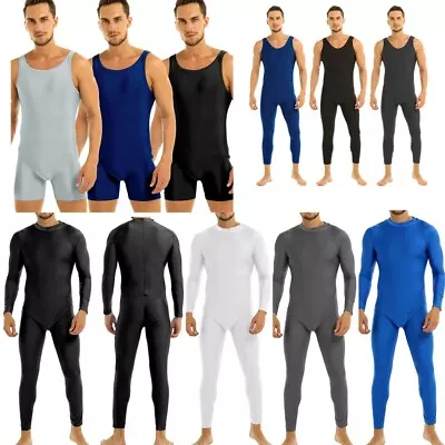 Men Spandex Full Body One Piece Slim Fit Tank Unitard LeotardBodysuit Underwear • £19.14