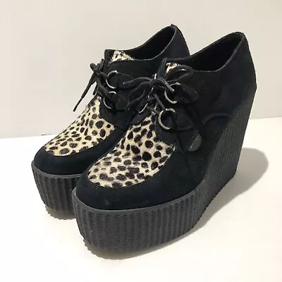 £75 • Buy Underground Wulfrun Creeper Wedge Sole Shoes 38 5 VGC Animal Print Black Suede