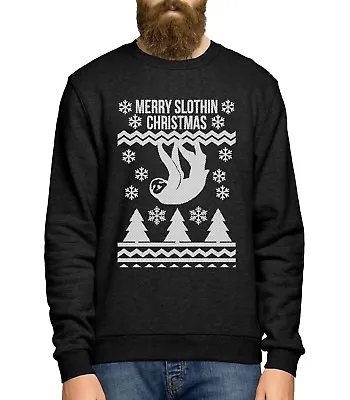 Merry Slothin Christmas Sweater Jumper Xmas Sloth Funny Lazy Present Gift Girl • £19.95