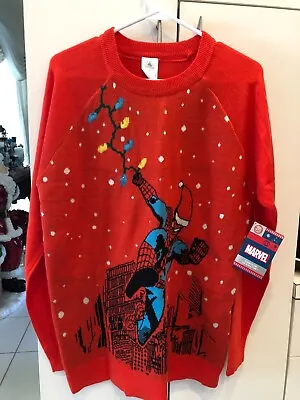 $59.99 • Buy Disney Marvel Spiderman Light Up Ugly Christmas Sweater | Men's Medium Red 2018