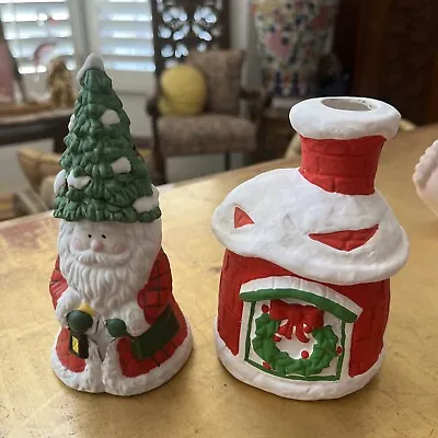 $12.95 • Buy Vintage Santa Votive Candle   Holder Porcelain/Ceramic Chimney Candle Holder