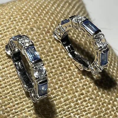 Sterling Silver 925 Half Hoop Earrings Cubic Zirconia Lab Created Sapphire • $40