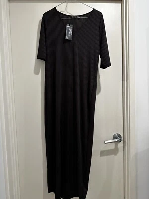 $12 • Buy Boohoo Maternity Rib V Neck Maxi Dress Chocolate Brown Size 14 BNWT