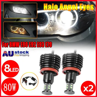 1 Pair Angel Eyes LED Halo Ring Light Bulbs For BMW E90 E92 E93 E70 X5 X6 80W H8 • $32.29