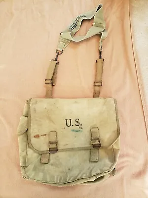 VTG WW2 US Army Musette Bag Langdon Tent & Awning 1942 Water Proof Kahki Color • $85