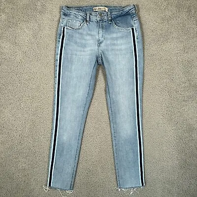 $9.77 • Buy Zara Womens Jeans 6 Blue Skinny Side Ribbon Stripe Raw Hem Stretch Denim Light