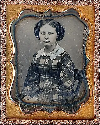 Pretty Young Lady With Plaid Dress Dangle Earrings 1/9 Plate Daguerreotype S460 • $108.75