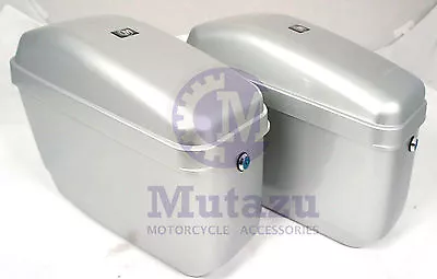 Mutazu Silver GA Universal Motorcycle Hard Saddlebags For Harley Suzuki Victory  • $125