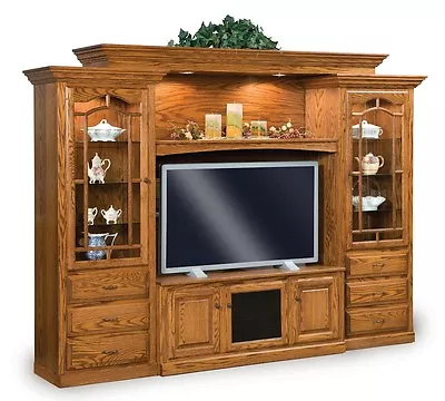 Amish TV Entertainment Center Solid Oak Wood Media Wall Unit Cabinet Storage New • $6499