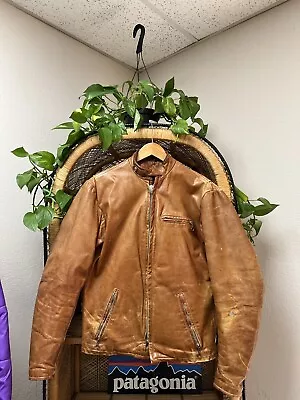 $275 • Buy Vintage Schott Brown Leather Cafe Racer Jacket Distressed Awesome