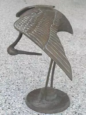 Mid Century Vintage Brass Crane Egret Heron Bird STATUE Figurine 11  Tall • $19.99