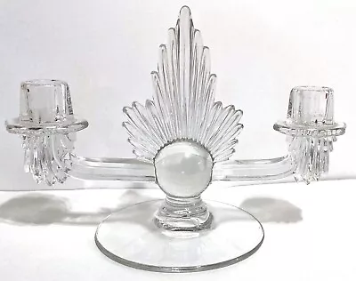 Art Deco Vtg 1940s Clear Glass Starburst Tapered Candelabra Candle Holder • $100