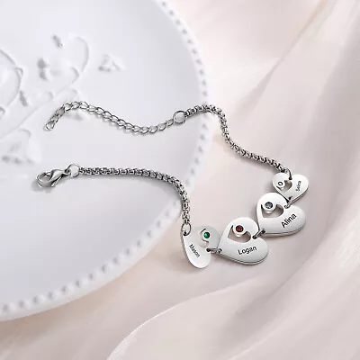 Elegant Resizable Heart Birthstone Bracelet Steel For Her Personalized Gift Idea • $10.99