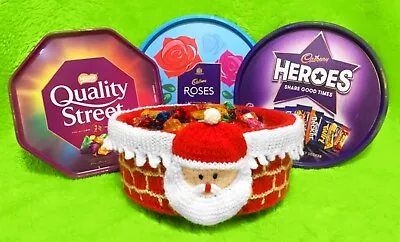 KNITTING PATTERN - Father Christmas Santa On Chimney Sweet Tub Cover - Roses • £3.25