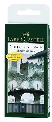 Faber-Castell PITT Artist Pen Set Brush Shades Of Grey 6pk • £14.14