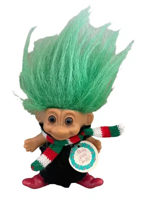 Vintage Christmas RUSS Troll Doll 2979 Merry Little Trolls Green Hair Scarf Coat • $16.83