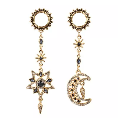 Ear Gauges Dangle Surgical Steel Stone Gem Jeweled Dangle Ear Plugs Flesh Tunnel • $14.99