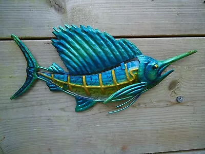 Sword Fish Wall Art Plaque Made From Welded Metal & Glass Maritime Nautical Sea • £14.99